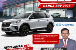 Tabel rincian simulasi kredit dan daftar harga OTR Honda BR-V dengan fitur Honda Sensing di dealer resmi Padang 2026.