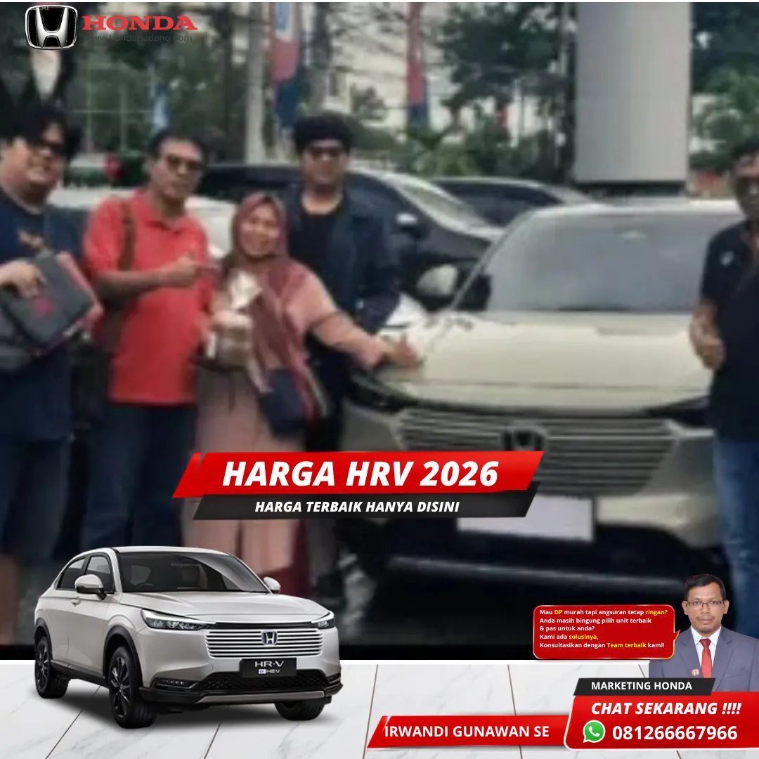 Tampilan eksterior depan Medium SUV New Honda HR-V yang elegan untuk informasi harga OTR terbaru di Padang Sumatra Barat.