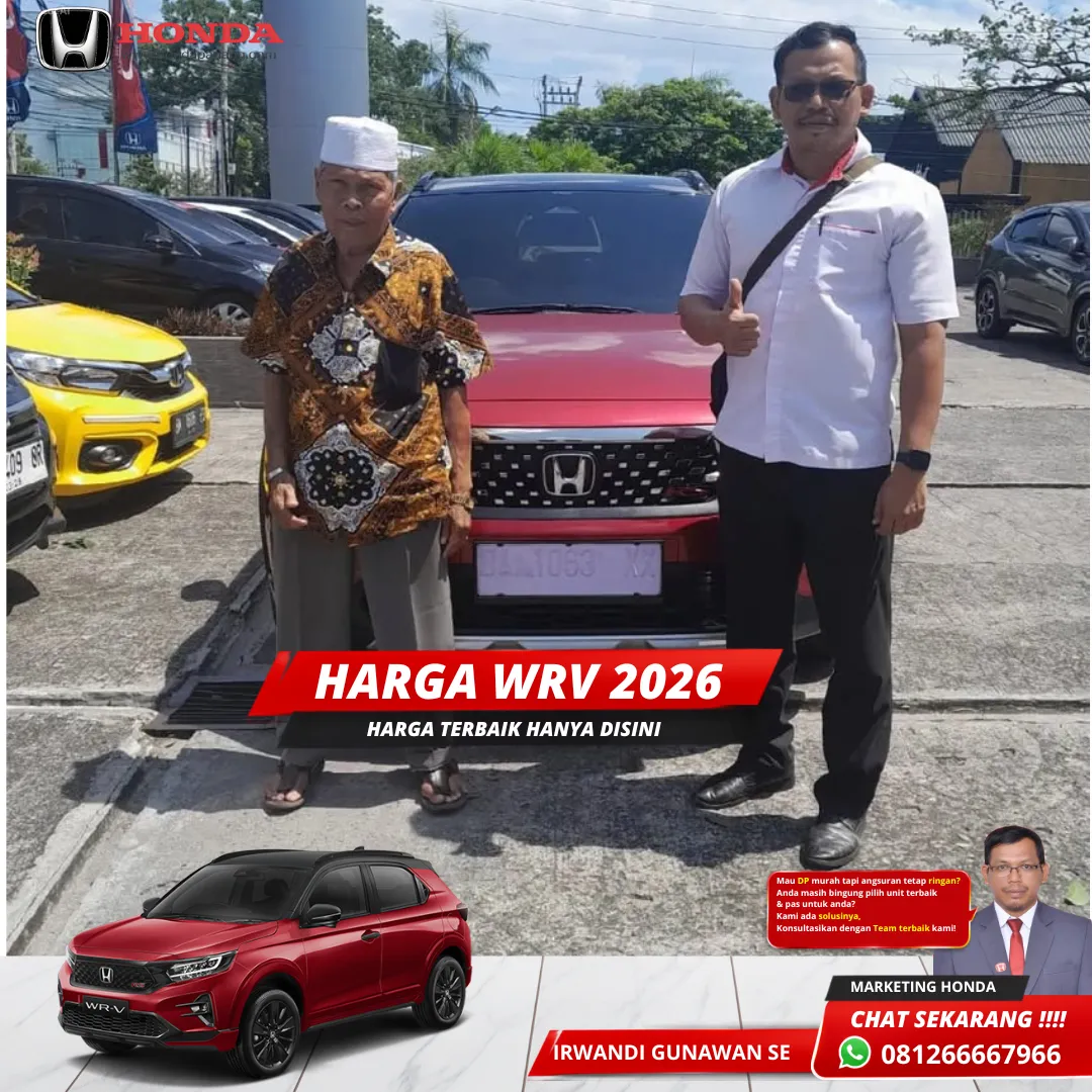 Desain sporty Small SUV Honda WR-V terbaru yang dipasarkan dengan penawaran promo dan harga menarik di Kota Padang.